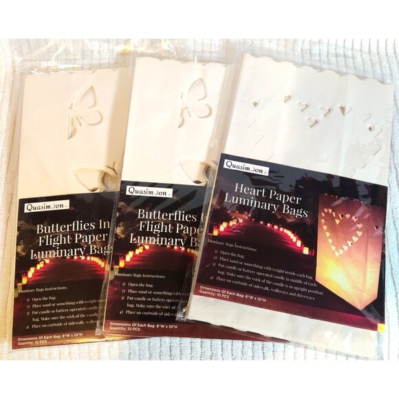 White Paper Luminary Bags, 30 Pcs 2 Butterfly, 1 Heart Flame Resistant Bags - Picture 1 of 8